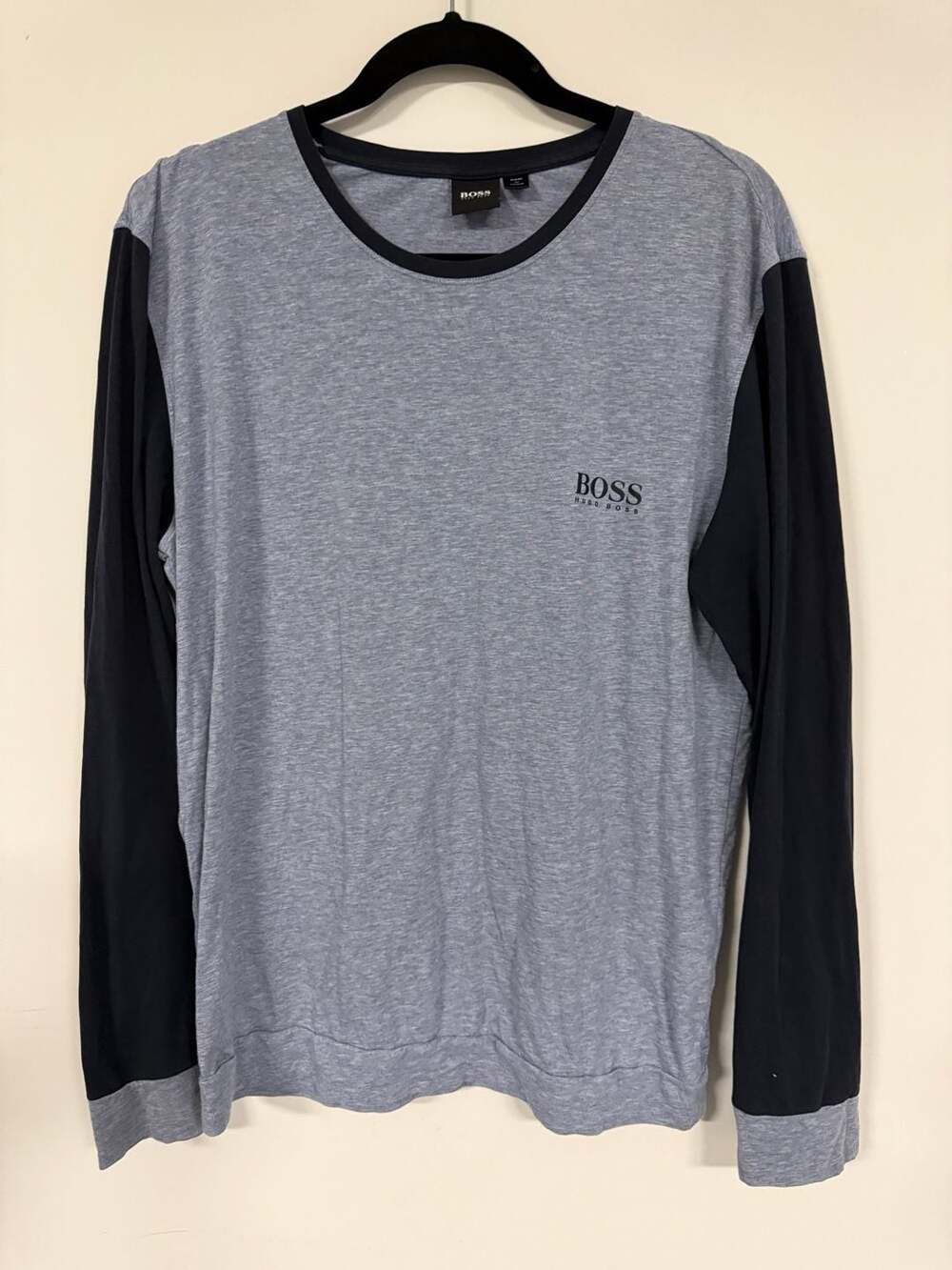 BOSS Hugo Boss Refined Long Sleeve Jersey Pyjama Top Grey/Navy